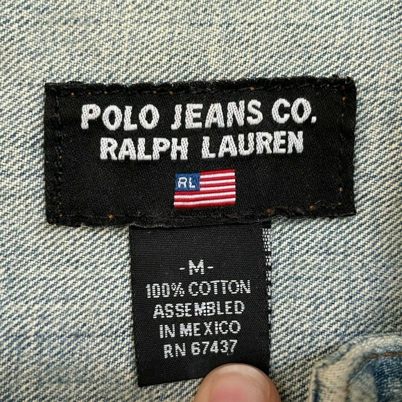 Vintage Polo Jean Jacket Ralph Lauren Lydia Cotton Denim Sz Medium M Distressed - Picture 5 of 6